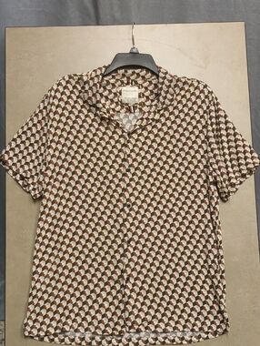 Vintage Inspired S/S Geometric Patterned Men's Button Down Shirt Size Large